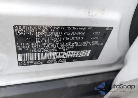 2021 Toyota Rav4 Xle Premium из США, поврежденный, VIN 2T3A1RFV8MW227754